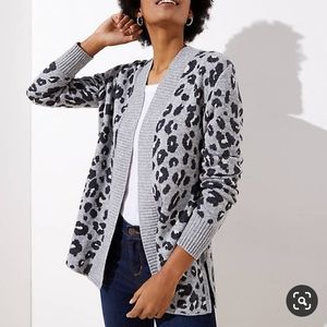 LOFT Leopard Print Grey Open Cardigan size L
